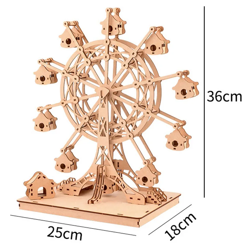 

Rotatable DIY 3D Ferris Wheel Wooden Model DIY Puzzles Building Block Kits Assembly Toy Gift for Children Adult