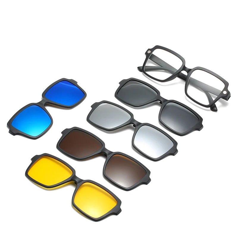 5 Lenes Magnet Sunglasses Clip Polaroid Mirrored Magnetic Sunglasses Clip on Glasses Men Polarized Custom Prescription Myopia