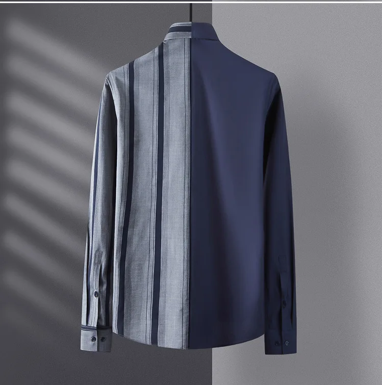 

2021 Parquet stripes fashion embroidery slim men's shirt designer clothes men luxury retro clothes button up shirt long sleeve