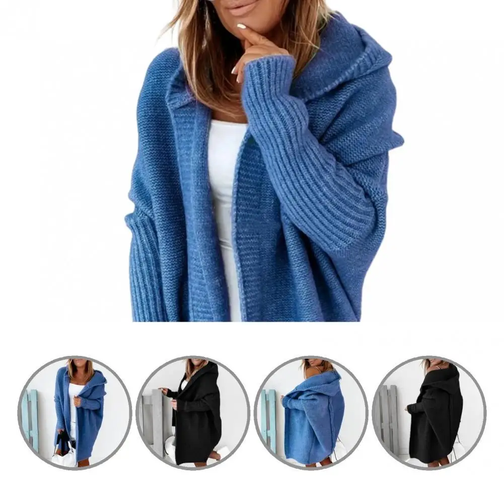 

Lady Stylish Solid Color Knitted Sweater Coat Autumn Winter Sweater Coat No Button for Party