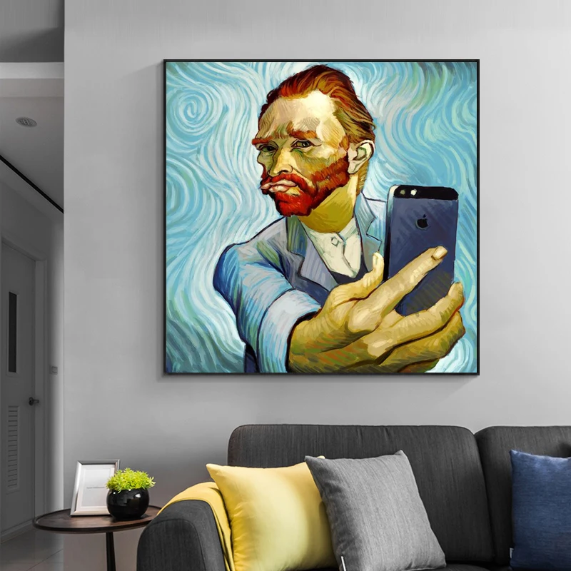 

Van Gogh Selfie By phone Funny Canvas Paintings Abstract Wall Art Posters And Prints Portrait Of Van Gogh Pictures Home Decor
