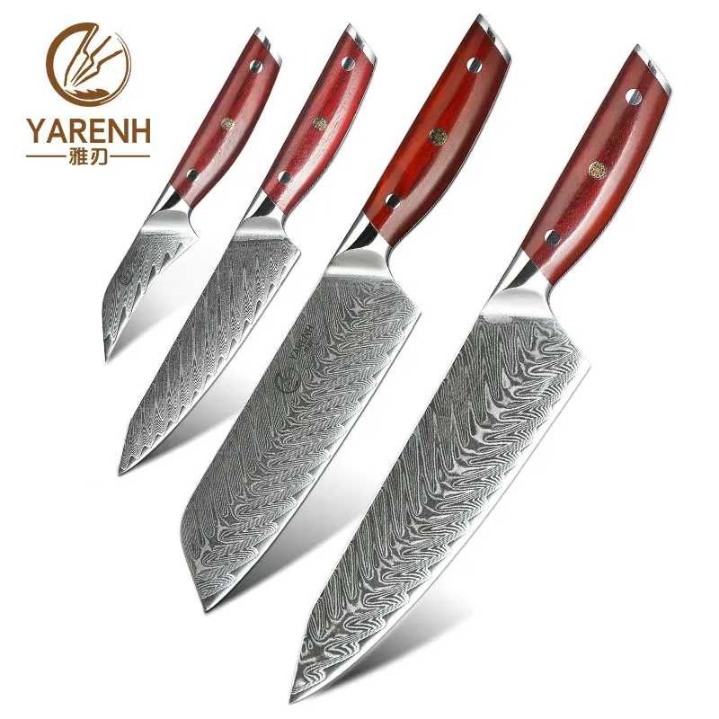 YARENH, 67 слоев, дамасский стальной нож, кухонный набор, 4 шт., Ультра Острый японский нож Santoku, нож шеф-повара, палисандр, ручка