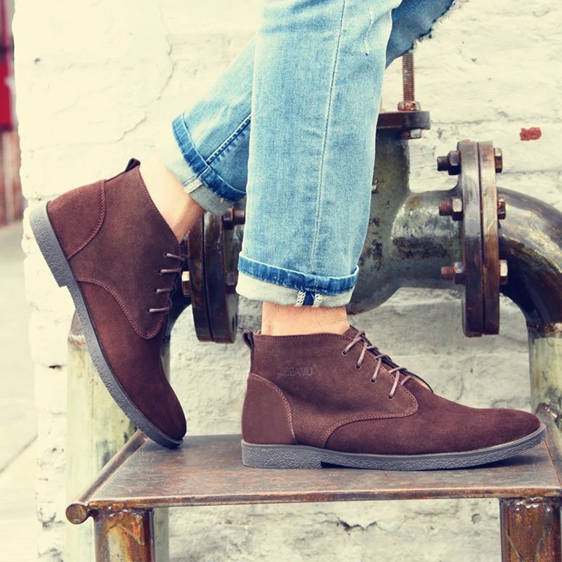 VRYHEID Autumn Winter Chelsea Men's Boots Fashion Genuine Leather Ankle Men Big Size 37-47 Cow Suede High Top Shoes | Обувь