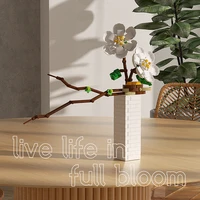 moc diy plants tree vase potted flowers phalaenopsis blossom building blocks bricks accessories model kids educational toys