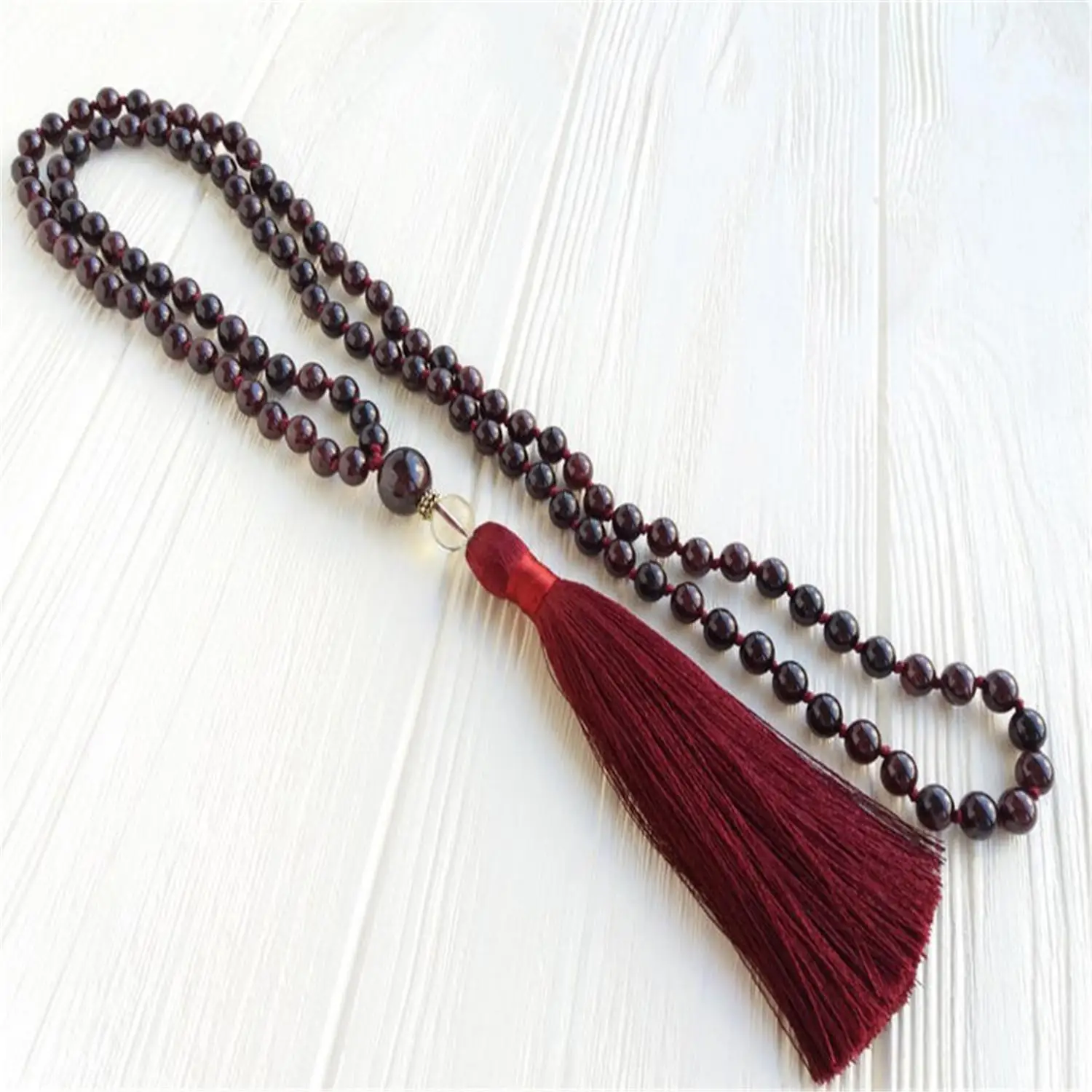 6 мм красный гранат 108 бусины ручной работы кисточкой ожерелье браслет