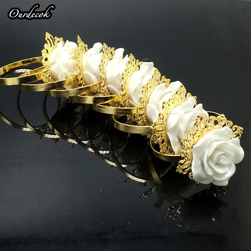 25 шт./лот белый цвет цветов розы Декор золото кольца для салфеток Кольца