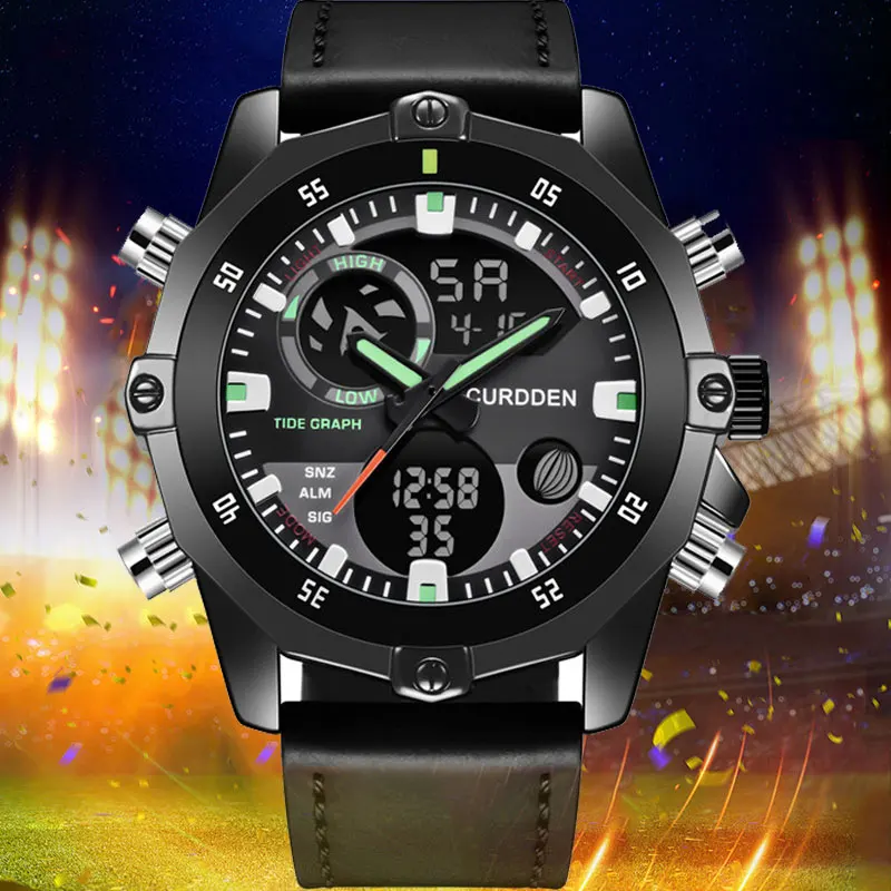 

2021 Men's Sports Watches Dual Display Analog Digital LED Quartz Wristwatches Military Watch Leather Stopwatch Relogio Masculino