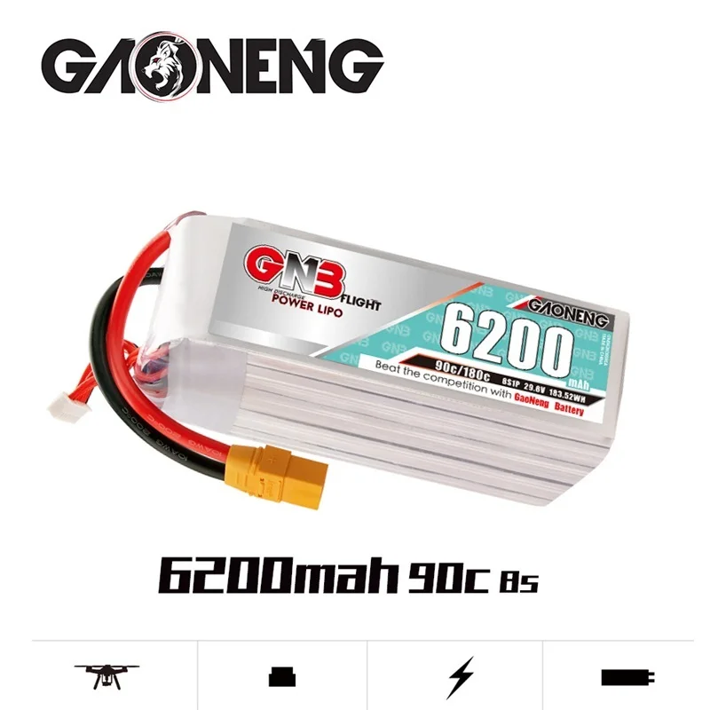 

GAONENG GNB 29.6V 6200mAh T/XT60/XT90/EC5/TRX Plug 90C/180C 8S LiPo Battery for FPV Racing Drone Quadcopter Accessories Part