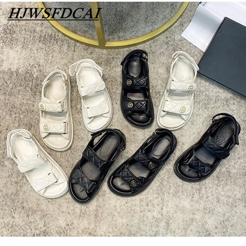 

HJWSFDCAI 2021 New Designer Brand Women Casual Shoes Thick BottomLadies Sandals Roman Shoes Summer Beach Vacation Flat Shoes