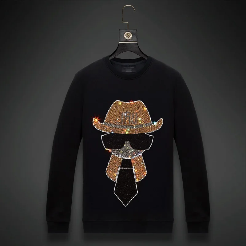 

Мужская толстовка Стразы с рисунком 2021, модная уличная одежда, длинный пуловер, толстовка с капюшоном, черная Хлопковая мужская осенняя оде...