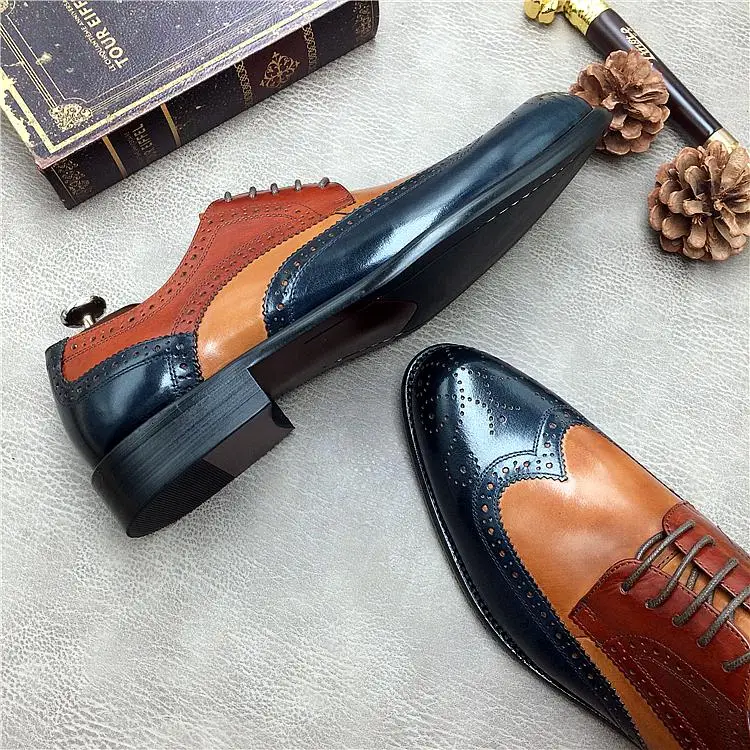 

QYFCIOUFU Vintage Genuine Leather Men's Dress Shoes Big Size Business Office Mens Shoes Fashion Bullock Italy Formal Shoes Men