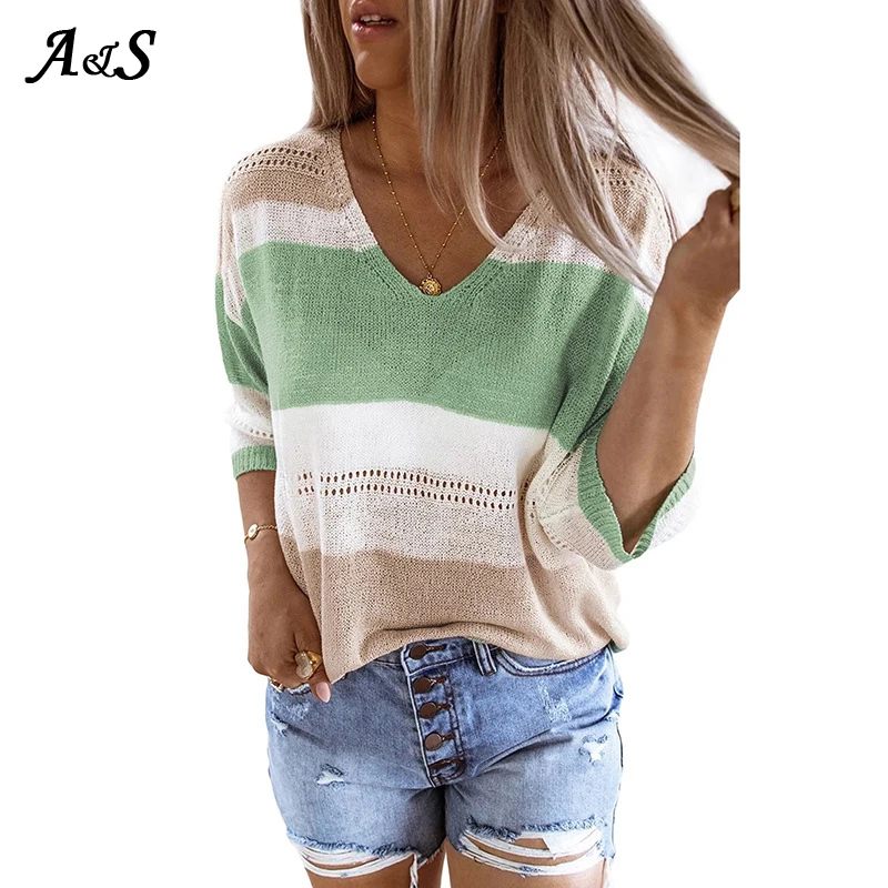 

Anbenser Pullovers Women Autumn O-Neck Sweaters Chic Daily Tops Womens Pullover Striped Vintage Knitted Loose Casual Sweater