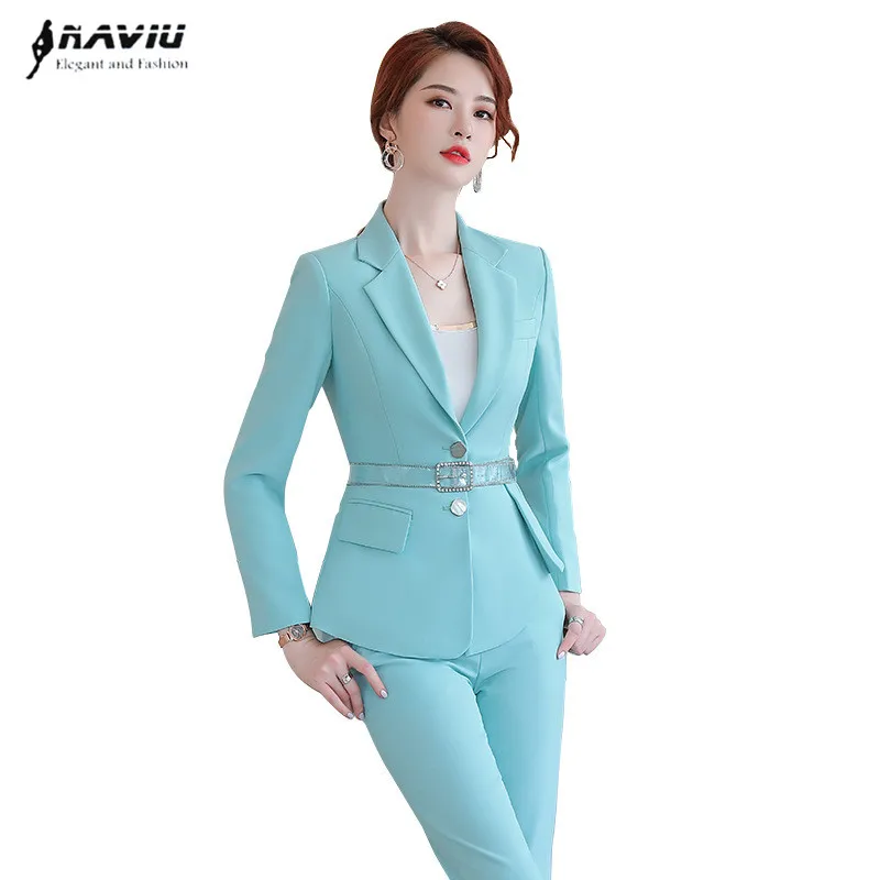 

Pants Suit Women Fashion Formal High-End Long Sleeve Slim Blazer and Trousers Office Ladies Business Work Wear