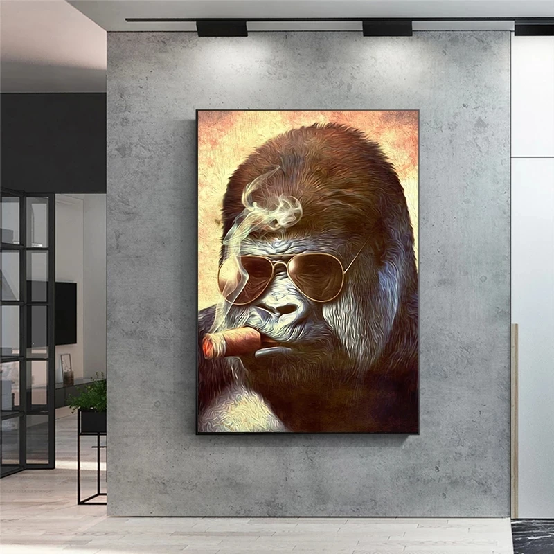 Абстрактная курительная обезьяна и горилла холст живопись плакаты принты