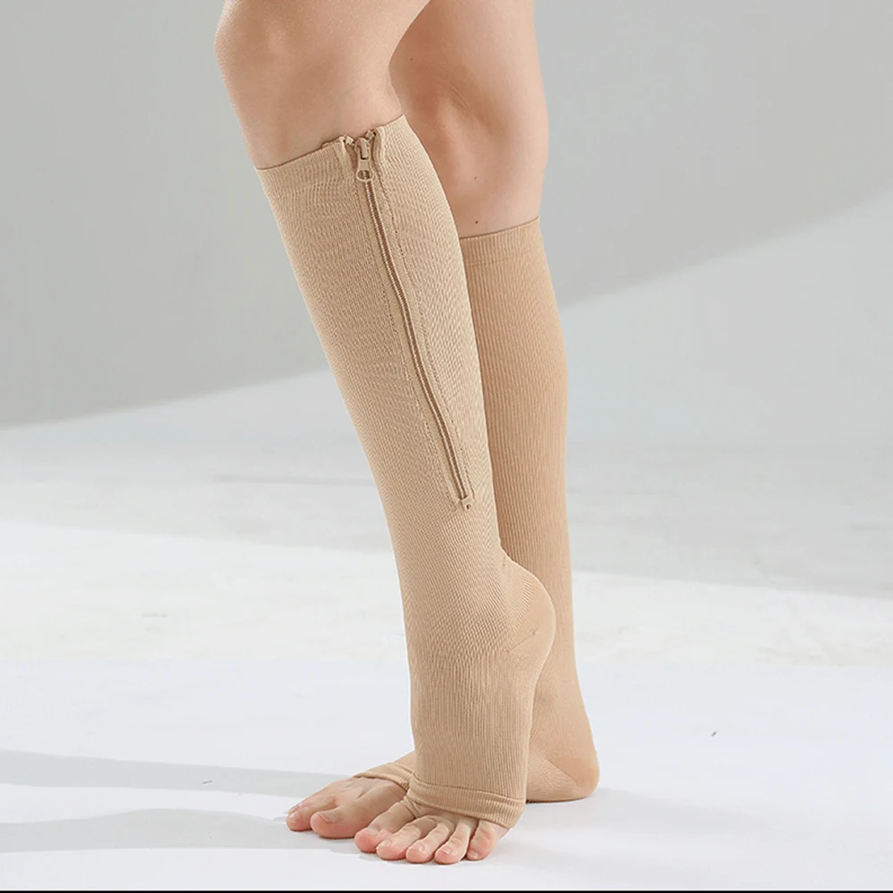 Носки компрессионные до колена эластичные высокие с молнией кровообращение