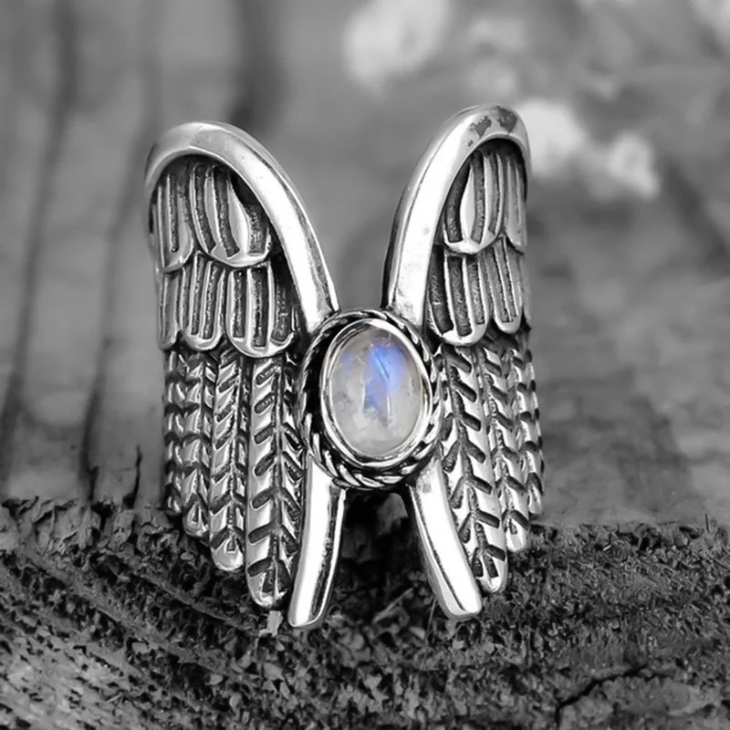 Фото Винтажные ботинки в стиле панк кольцо с крыльями ангела тайский серебряный Цвет