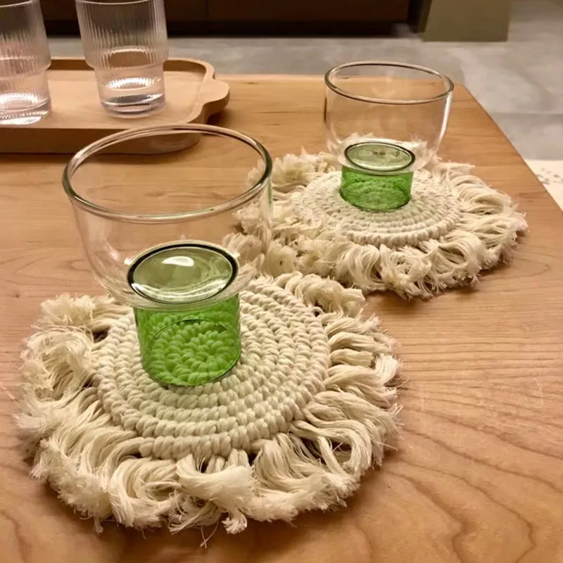

Northern Europe Cup Pad Bohemia Tablecloth Table Mat Pure Handmade Cotton Braid Non-slip Insulation Mats For Kitchen