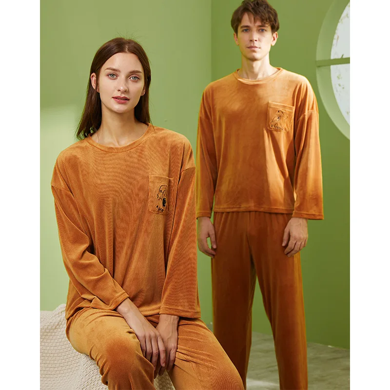 M-5XL Male And Female Couple Fall/Winter Lynx Velvet Base Autumn Clothes Fashion Home Service Pajamas Nightgown  Set