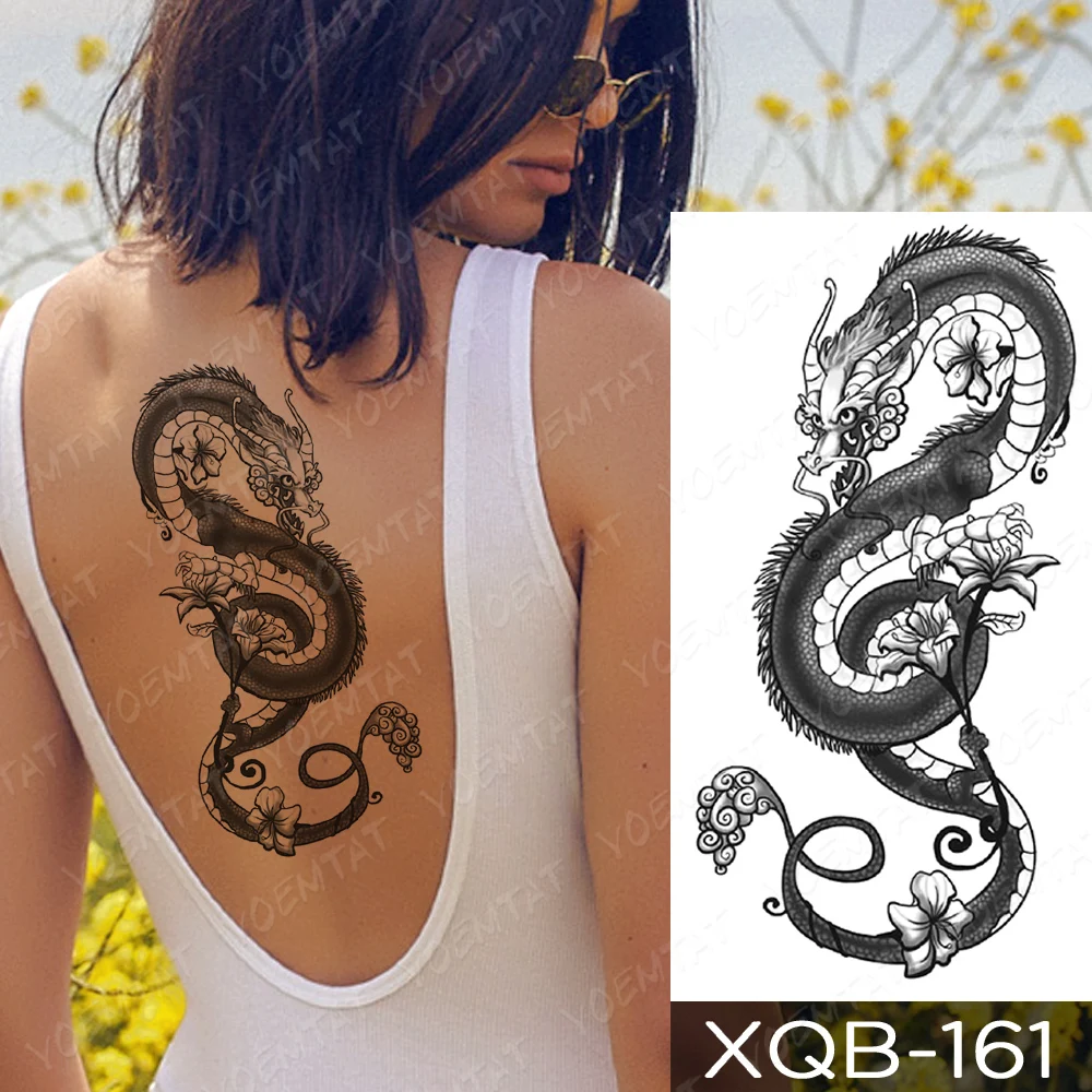 

Waterproof Temporary Tattoo Sticker Dragon Sword Snake Flash Tattoos Rose Owl Wolf Body Art Arm Fake Sleeve Tatoo Women Men