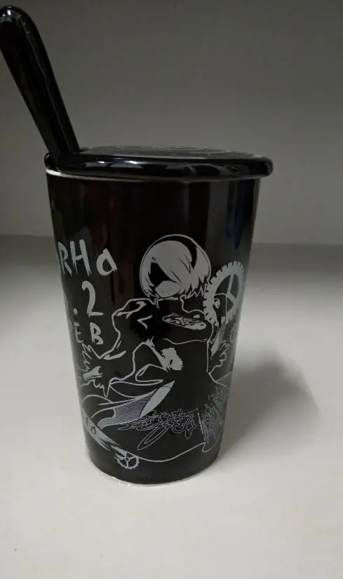 

Anime NieR:Automata 2 Type B Cosplay Water Cup Daily Ceramic Coffee Mug Cup+Spoon+Cup lid Men Women Collection Xmas Gift
