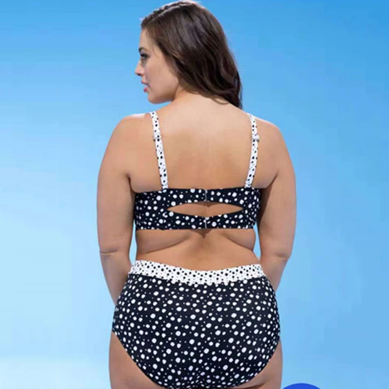 

Women Plus Size Color Block Polka Dot Bandage Bow Sexy Bikini Swimsuit High Waisted Bathing Suits