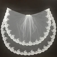 hot sale 2020 white ivory two layer wedding veil lace fingertip long wedding accessories cheap voile bridal veils with comb