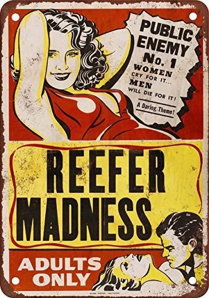 

Металлический плакат Reefer Crazy Ретро жестяной знак с ностальгическим орнаментом для гаража, арт-деко, бара, кафе, магазина