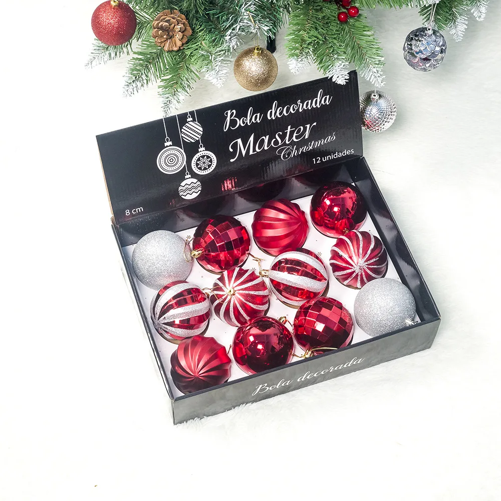 8 см Рождественский блеск с принтом шары Рождественская елка украшения 12 шт