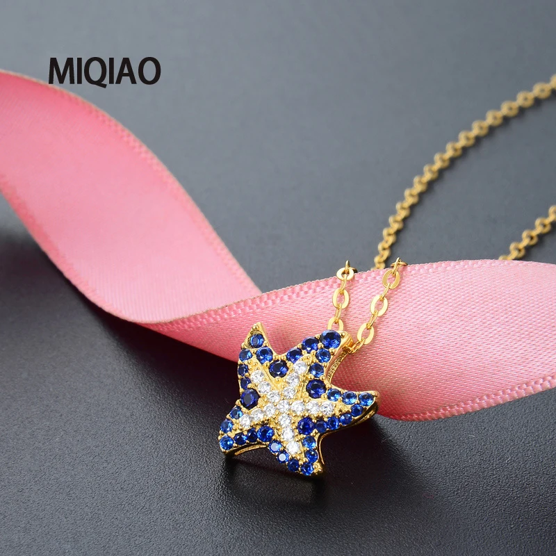 

MIQIAO Starfish Pendant Necklace Woman Choker Fashion Accessories 925 Sterling Silver Clavicle Female Diamond Zircon Gold-color