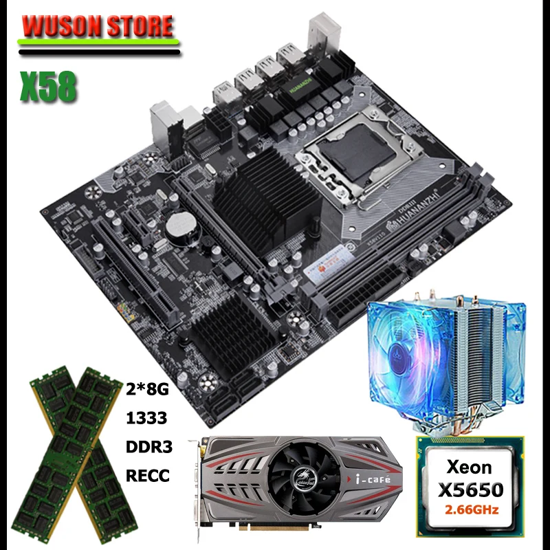 Комбинированная материнская плата HUANANZHI X58 ЦП Intel Xeon X5650 2 66 ГГц с радиатором ОЗУ 16