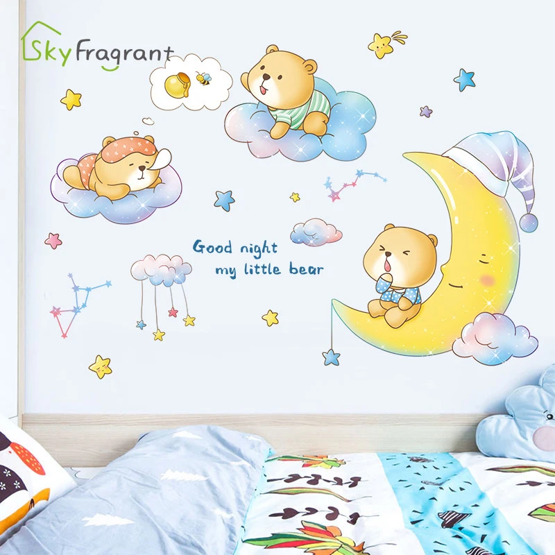

Warm Cartoon Cute Bear Animal Wall Stickers For Kids Rooms Baby Bedroom Wall Decorations Self Adhesive Home Decoration Stickers