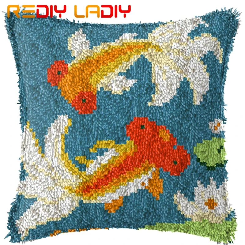 Крюк с защелкой Подушка рисунком золотой рыбки предварительно холщовые