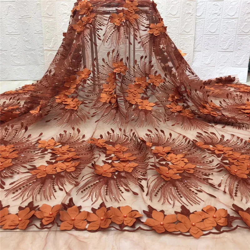 

NaXiu 3D Flower Latest French Nigerian beads Laces Fabrics High Quality Tulle African Laces Fabric Wedding African French Tulle
