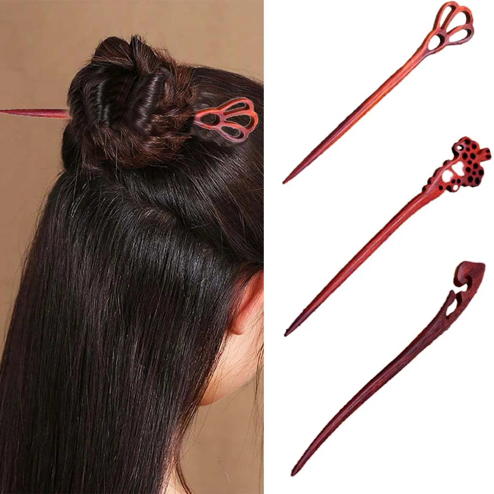 Деревянная резная шпилька для волос ручной работы палочка женская заколка в