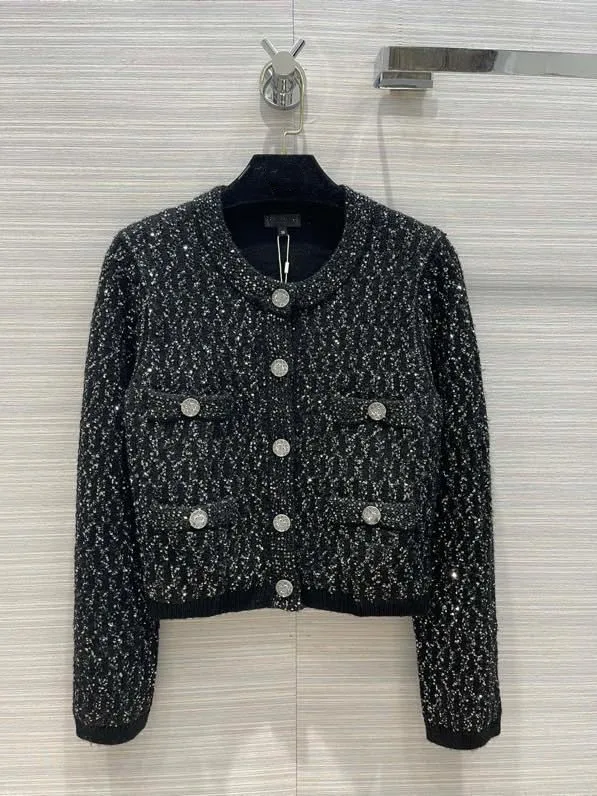 

Heavy craft crystal sequin yarn cashmere cardigan