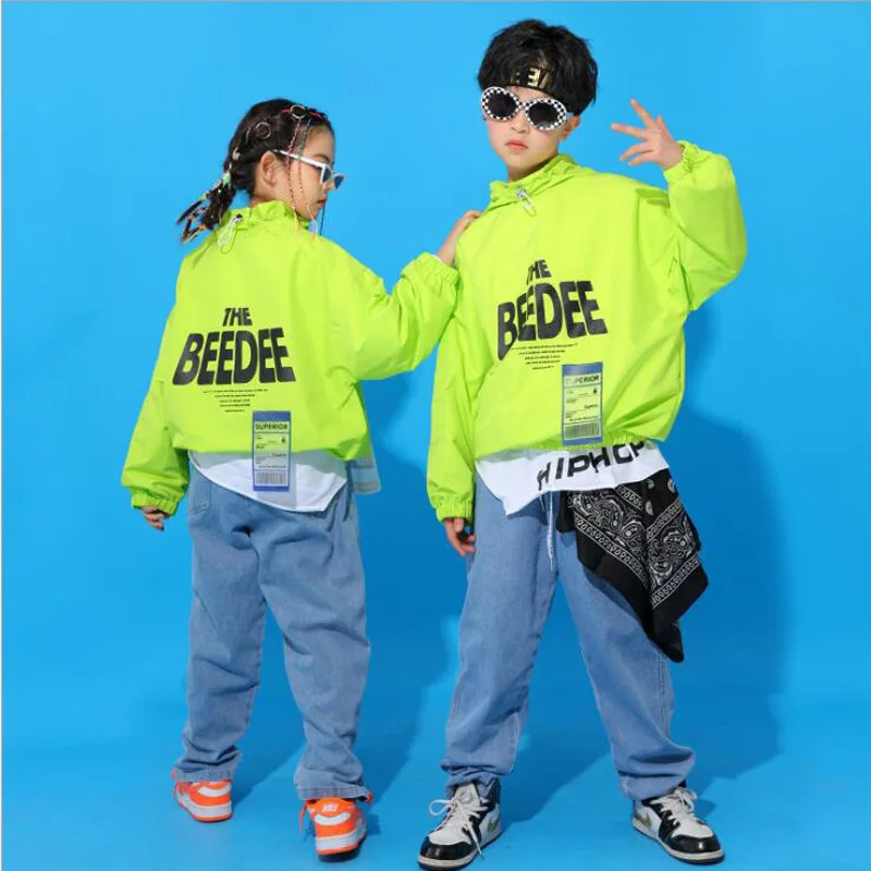 

Kids Concert Outfits Hip Hop Clothing Jacket Coat Tops Streetwear Tactical Jeans Pants Girl Boy Jazz Dance Costume Clothes
