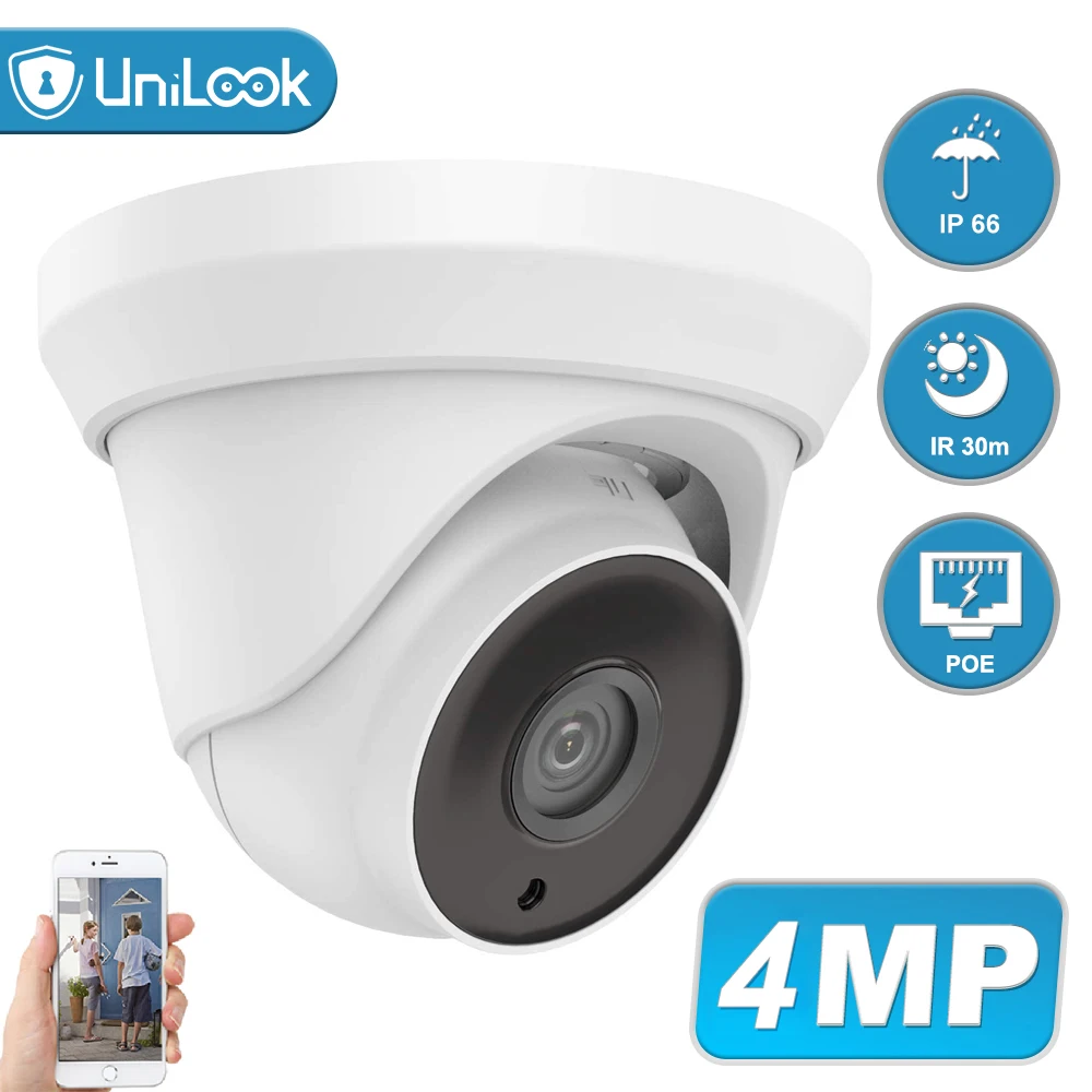 UniLook 4MP POE IP камера безопасности на открытом воздухе Onvif H.265 купольная