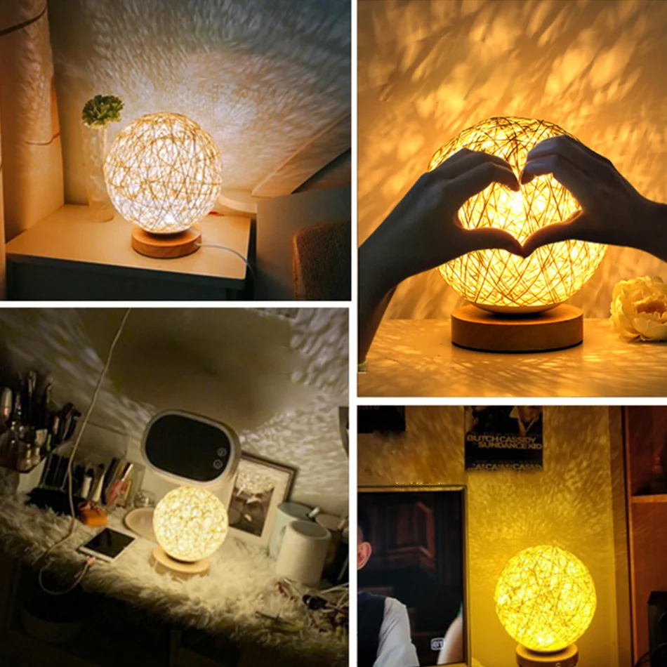 Colorful LED Desk Lamp With Remote Control RGB Light Stepless Dimmable Home Decoration 15cm Dia Twine Weaving Bedside Table | Лампы и