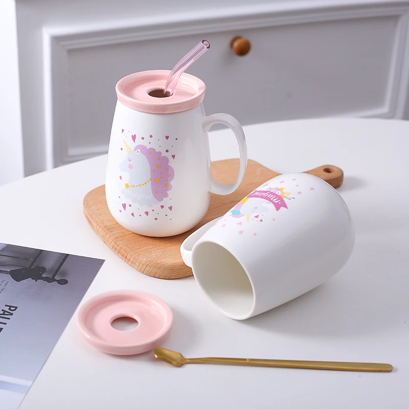 Керамическая кружка мультяшная модная Милая поилка для чая с ложкой и губами