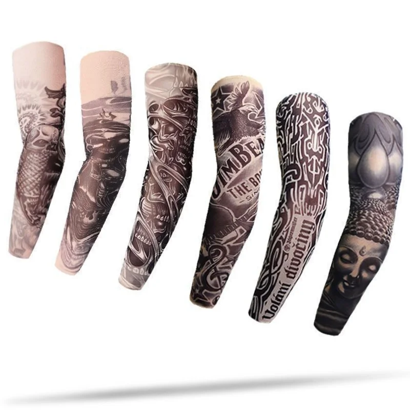 

1 Pairs Sunscreen Ice Sleeve Fake Tattoo Arm Sleeve Straight Style Fashion Unisex UV No Finger Cycling Outdoor Arm Warmers