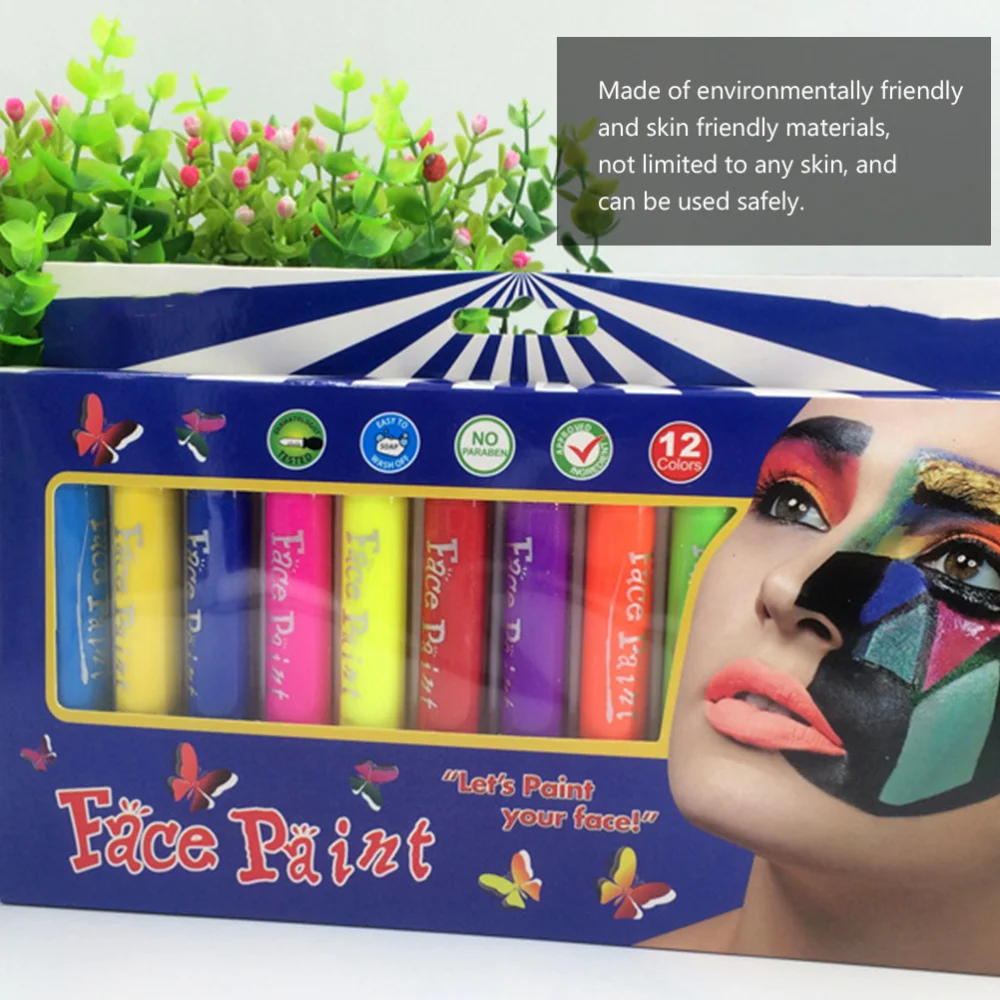 

12Pcs Girls Boys Temporary Body Painting Pens with Template for Party