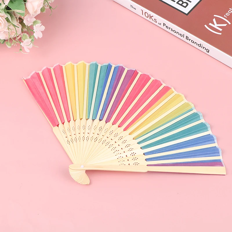 

Rainbow Handheld Folding Fan for Wedding Party Decoration Festival Dance Personalized Wooden Wedding Favors and Gifts For Guest
