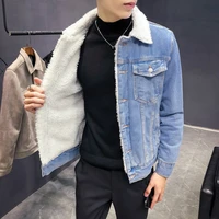 2021 new winters mens fashion fleece thick pure color casual denim jacket male cotton slim vintage jackets men coats