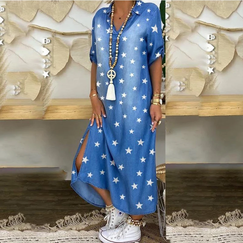 Повседневное женское платье макси в народном стиле летнее Свободное длинное с