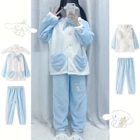 sanrio pajamas winter cinnamorol kuromi 4 styles flannel thick and warm style furniture clothing set loose and soft
