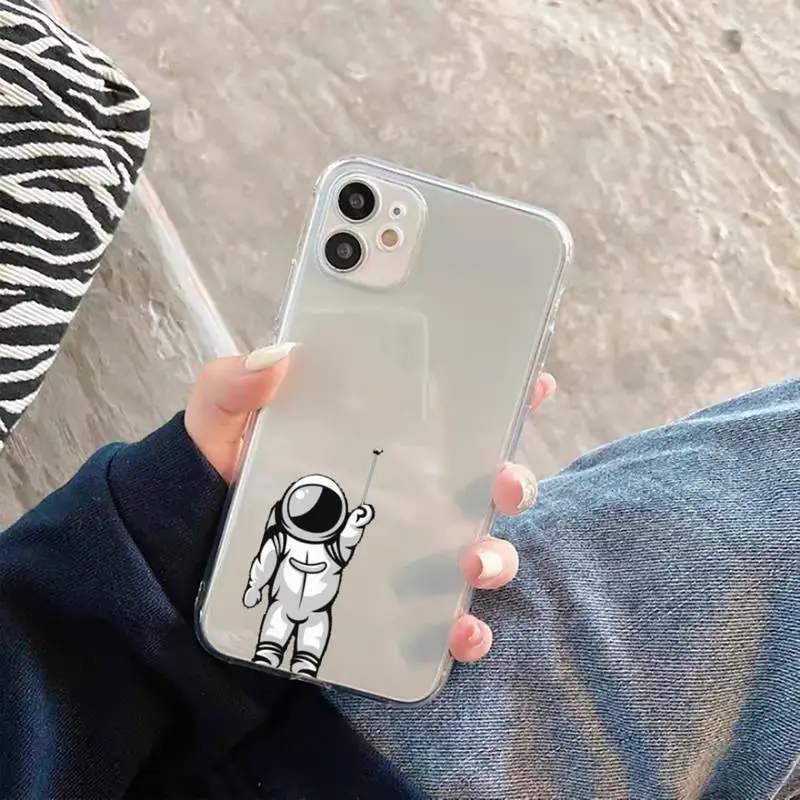 

Cute Cartoon Astronaut Planet Star Phone Case Transparent for iPhone 11 12 mini pro XS MAX 8 7 6 6S Plus X 5S SE 2020 XR