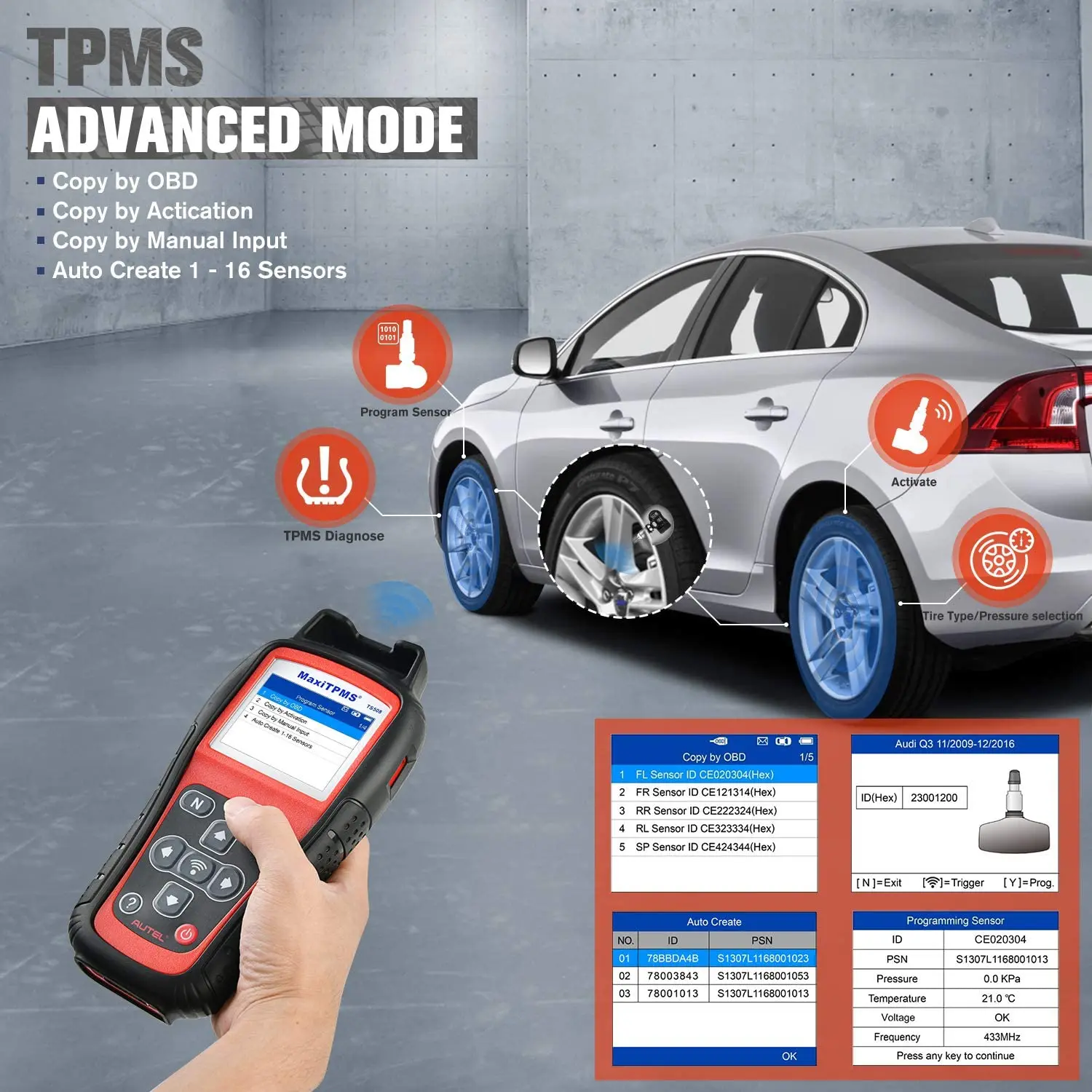 Программатор Autel MaxiTPMS TS508 инструмент TPMS + датчики MX программатор автомобильный