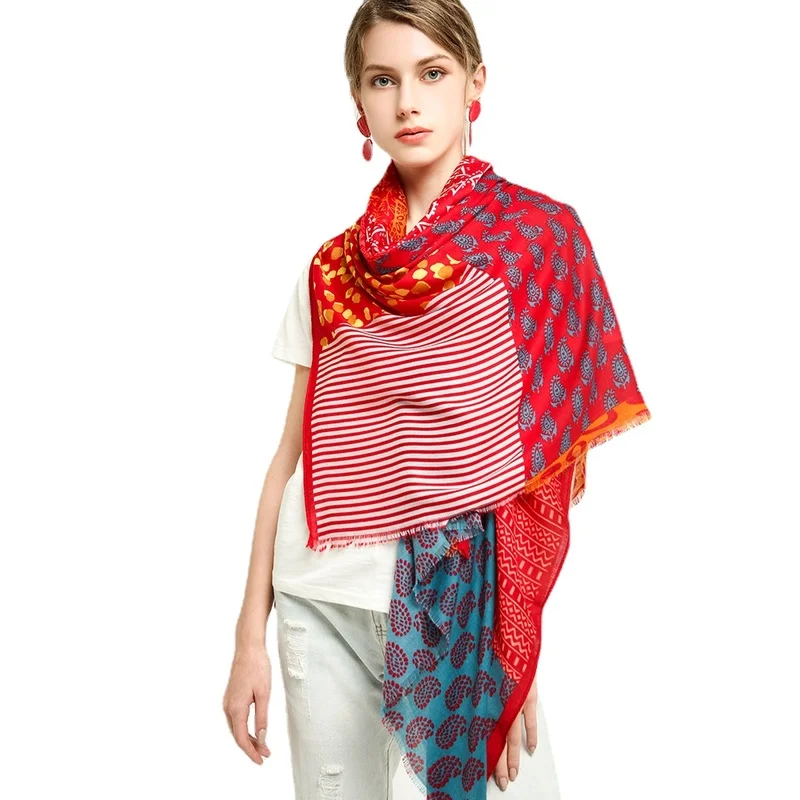 

Autumn versatile Satin cashew sunscreen shawl cotton tassel scarf