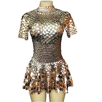 sparkly sequin women mini dress short sleeve dress nightclub bar dance stage wear party prom birthday celebrate singer costume