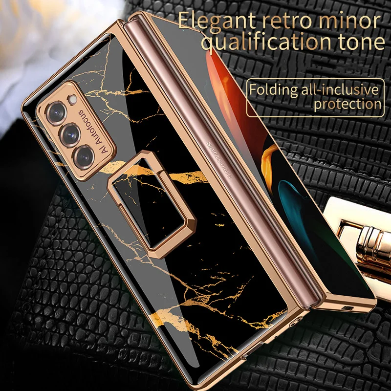 

Plating Glass Bracket Case For Samsung Galaxy Z Fold 2 5G Case Hard Glass Protective Cover for Galaxy Z Fold2 5G
